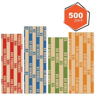 Nadex Coins™ 500 Flat Standard Striped Coin Roll Wrappers for U.S. Coins (500 Pack)