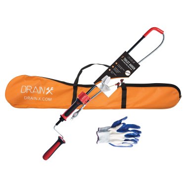 DrainX® Toilet Auger Plumbing Snake, 3 Ft., with Swivel Drophead, Gloves, and Storage Bag