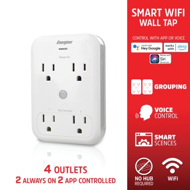 Energizer® Connect Smart Wi-Fi® 4-Outlet Wall Tap