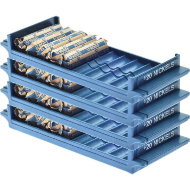 Nadex Coins™ Rolled-Coin-Storage Organizer Tray Sets with Ridges for Loose Coins, 4 Pack