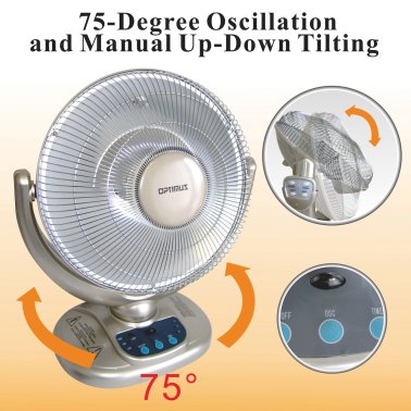 Optimus H-4438 2-Setting 1,200-Watt-Max 14-In. Portable Oscillating Radiant Dish Heater with Remote
