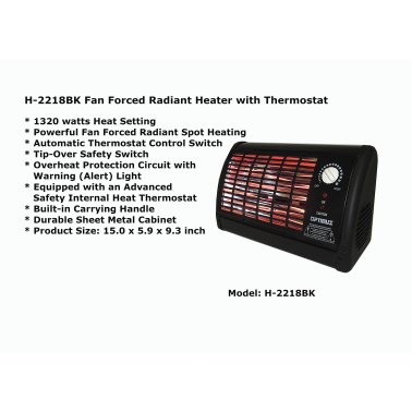 Optimus H-2210 1,320-Watt Portable Fan-Forced Radiant Heater with Thermostat (Black)