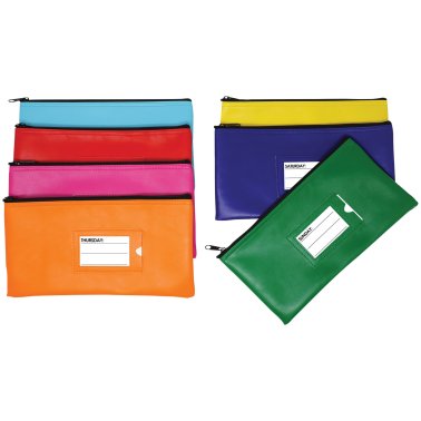 Nadex Coins™ Vinyl 7-Day Pack of Zippered Bank Deposit Cash and Coin Bags with Card Window (Neon Colors)
