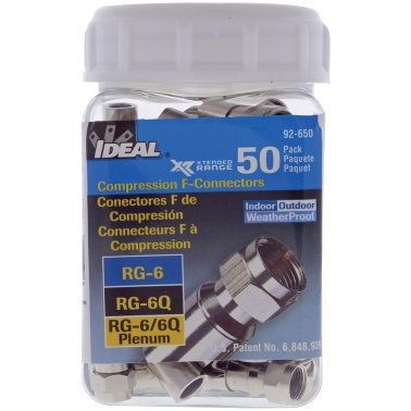 IDEAL® RTQ™ RG6 F-Compression Connectors, 50 Count
