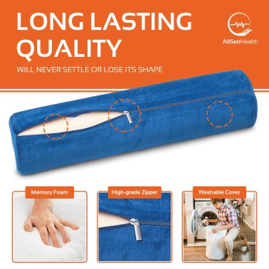AllSett Health® Cervical Cylinder Bolster Ergonomic Memory Foam Pillow with Removable Washable Cover (Blue)