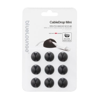 Bluelounge® CableDrop® Mini Multipurpose Cable Clips, 9 Count (Black)