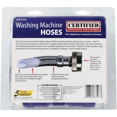 Certified Appliance Accessories 2 pk Braided Stainless Steel Washing Machine Hoses, 4ft