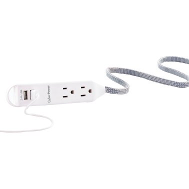 CyberPower® GC306U Reach and Charge™ USB and 3-Outlet AC Power Cord, 6-Foot Braided Cable