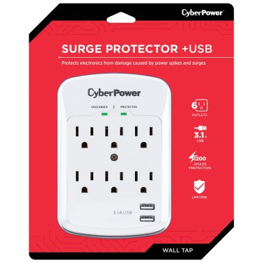 CyberPower® P600WU Professional Surge-Protector Wall Tap with 2 USB Ports