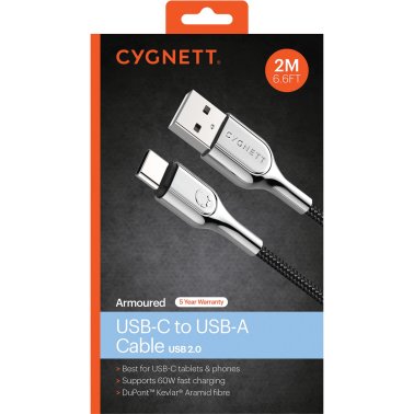 Cygnett® Armored 2.0 USB-C® to USB-A Charge and Sync Cable (Black)
