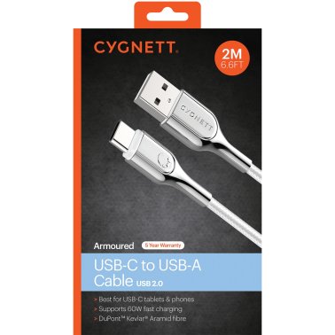 Cygnett® Armored 2.0 USB-C® to USB-A Charge and Sync Cable (White)