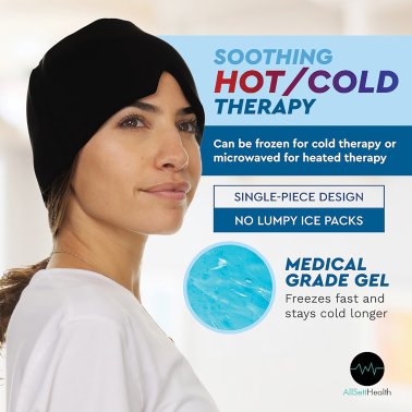 AllSett Health® Cold Gel Ice Head Wrap Hat for Headache and Migraine Relief (2 Pack; Black)