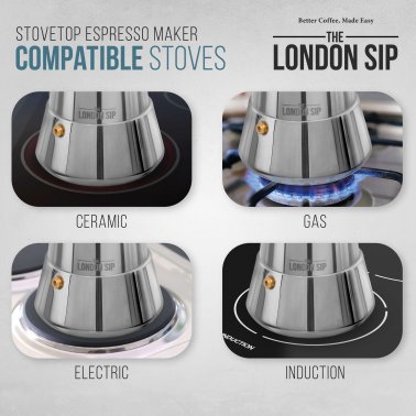 THE LONDON SIP Induction Stovetop Espresso Maker (6 Cup; Silver)