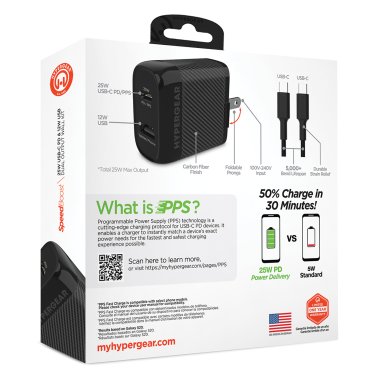 HyperGear® SpeedBoost 25-Watt PD Dual-Output USB-C® Wall Charger Kit