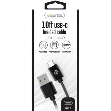 iEssentials® Charge & Sync Braided USB-C® to USB-A Cable (120 In.; Black)