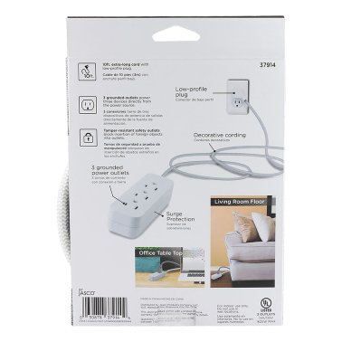 Cordinate® 3-Outlet Grounded Surge Protector (Gray)