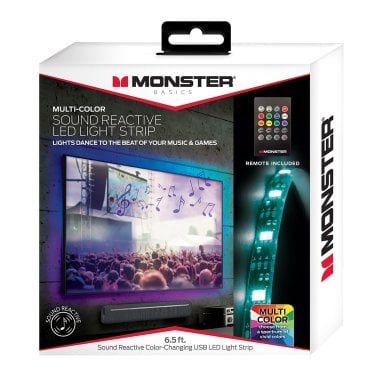 Monster® Smart Illuminessence Indoor LED USB-Powered Multi-Color Sound-Reactive Light Strip with Remote, 6.5 Feet
