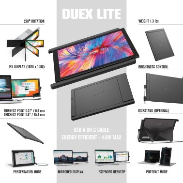 Mobile Pixels DUEX® Lite 12.5-Inch IPS LCD Slide-Out Display for Laptops (Deep Gray)