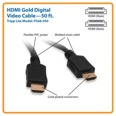 Tripp Lite® by Eaton® Standard-Speed HDMI® Gold Cable, Black (50 Ft.)