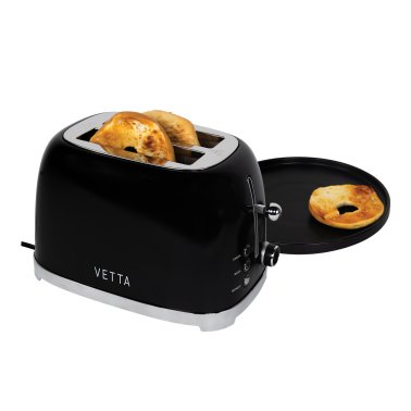 VETTA 2-Slice Extra-Wide-Slot Retro Toaster, Stainless Steel (Black)