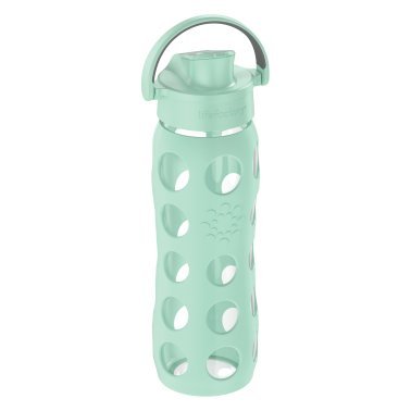 Lifefactory® 22-Oz. Glass Water Bottle with Active Flip Cap and Protective Silicone Sleeve (Mint)