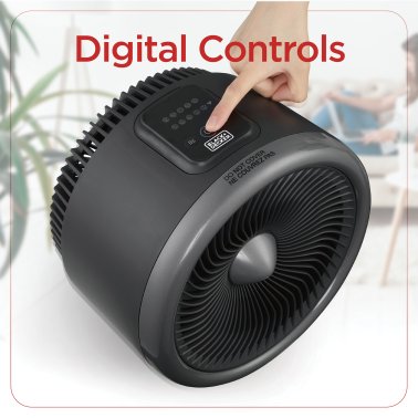 BLACK+DECKER™ BHDT118 1,500-Watt-Max Digital Turbo 2-in-1 Fan Heater with Thermostat, Silver and Black