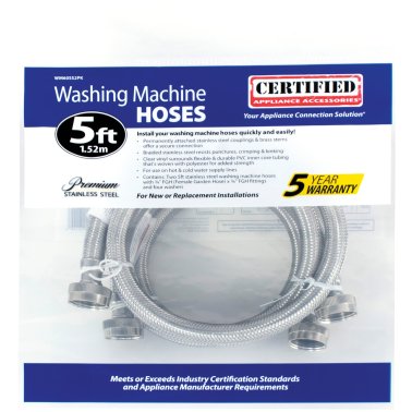 Certified Appliance Accessories 2 pk Braided Stainless Steel Washing Machine Hoses, 5ft