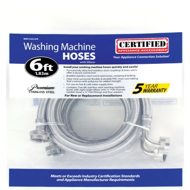 Certified Appliance Accessories 2 pk Braided Stainless Steel Washing Machine Hoses with Elbow, 6ft