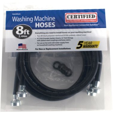 Certified Appliance Accessories 2 pk Black EPDM Washing Machine Hoses, 8ft