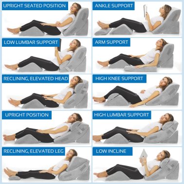 AllSett Health® 4-Piece Orthopedic Bed Wedge Pillows Set (Gray)