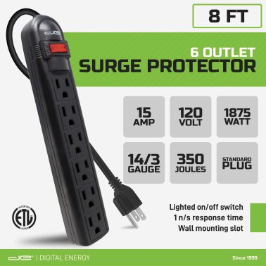 Digital Energy® 6-Outlet Surge Protector Power Strip (96 In.; Black)