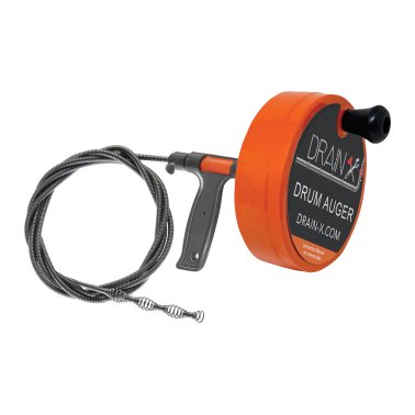 DrainX® Heavy-Duty-Steel Pro Drum Drain Auger, 25 Ft., with Work Gloves and Carrying Pouch