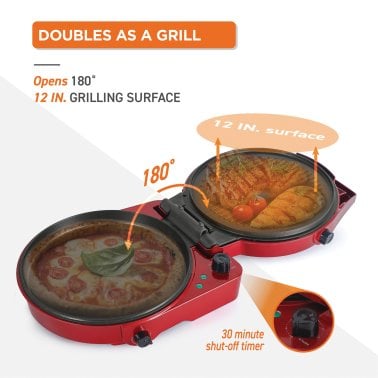 Commercial Chef Multifunction 11-In. Pizza Maker and Indoor Grill, Red