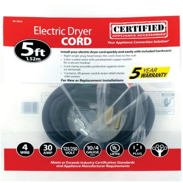 Certified Appliance Accessories 4-Wire Eyelet 30-Amp Dryer Cord, 5ft