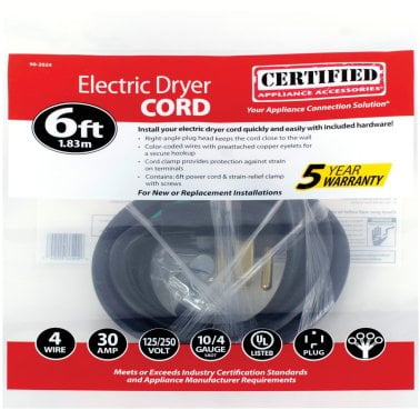 Certified Appliance Accessories 4-Wire Eyelet 30-Amp Dryer Cord, 6ft
