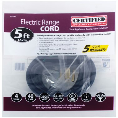 Certified Appliance Accessories 4-Wire Eyelet 40-Amp Range Cord, 5ft