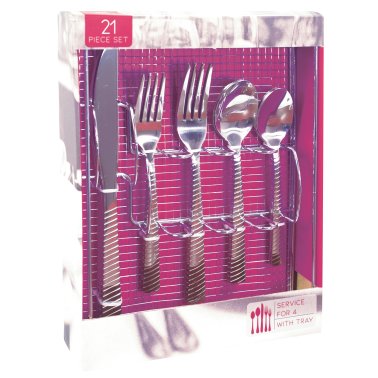 EuroHome 21-Piece Heavyweight Stainless Steel Cutlery Set with Storage Tray
