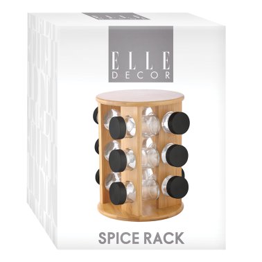 EuroHome Elle Décor 12-Jar Spice Rack Organizer, Black and Wood