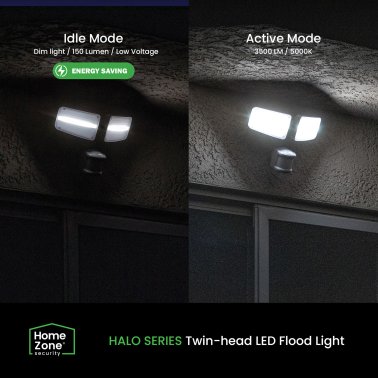 Home Zone Security® 3,000-Lumen Twin-Head Halo Dual-Brightness LED Security Floodlight