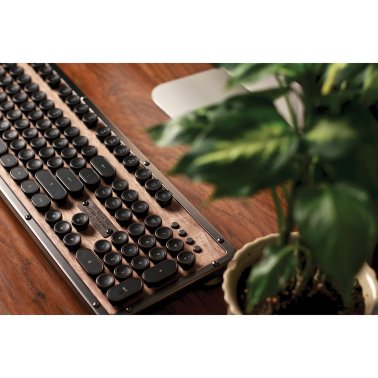 Azio Retro Classic Bluetooth®/USB Hybrid Computer Keyboard for Mac® and PC, Backlit (Elwood Wood)
