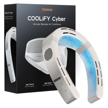 TORRAS® Portable Neck Fan, COOLiFY® Cyber Smart AI-Control Wearable Neck Air Conditioner, Bladeless, 6,000-mAh Rechargeable Battery (Glacial White)