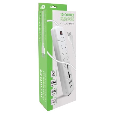 Digital Energy® 10-Outlet Heavy-Duty Surge Protector Power Strip with 2 USB Ports and Coaxial, Phone, and Modem Protection (8 Ft.; White)