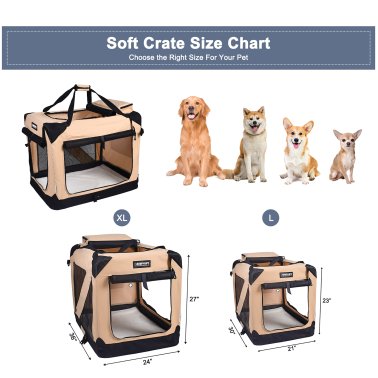 Jespet® 3-Door Soft-Sided Folding Travel Pet Crate (Medium/Large; Beige)