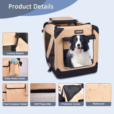 Jespet® 3-Door Soft-Sided Folding Travel Pet Crate (Medium/Large; Beige)