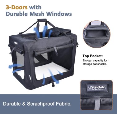 Jespet® 3-Door Soft-Sided Folding Travel Pet Crate (Medium/Large; Black)