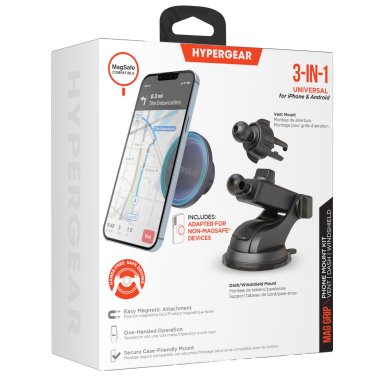HyperGear® Mag Grip Phone Mount Kit with MagSafe® Vent, Dash, and Windshield Mounts, Black