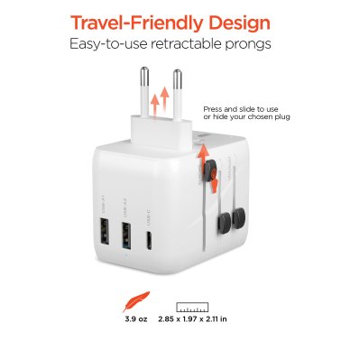 HyperGear® WorldCharge Universal Travel Adapter with USB/USB-C® (White)
