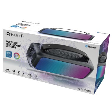 IQ Sound® Portable Bluetooth® 2.0-Channel Speaker with RGB Light Panel and Speakerphone, True Wireless, Black, IQ-3520RGB