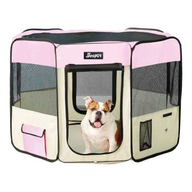 Jespet® Portable Dog Exercise Pet Soft-Side Playpen (Small; Pink/Creamy White)