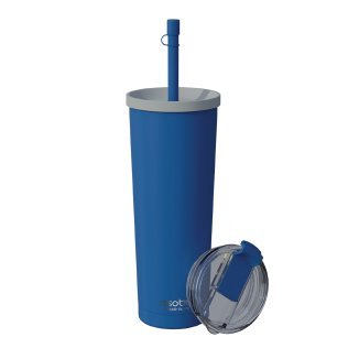 ASOBU® Ocean Double-Walled Vacuum-Insulated 27-Oz. Stainless Steel Travel Tumbler with Flexible Straw and Dual Lids (Blue)